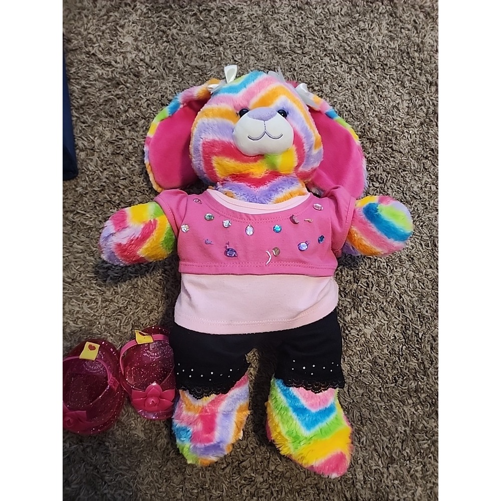 Build a Bear Plush Stripes A Lot Bunny Bloomin Rabbit Easter 16" Cherry Rainbow